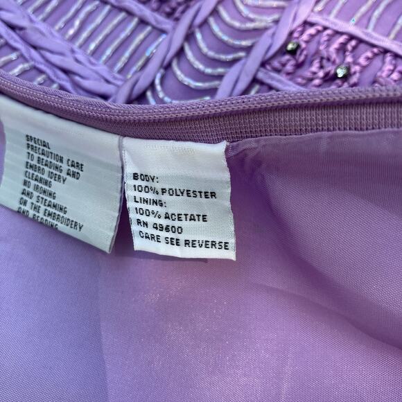Louise Ricci Top Blouse Sz 18 Purple Beaded square Neckline Rhinestone Y2K Glam - Picture 15 of 16